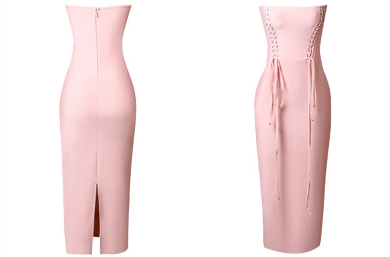 DOLLY Elegant Sleeveless Off Shoulder Tube Top Sexy Backless Midi Dress-XENNY