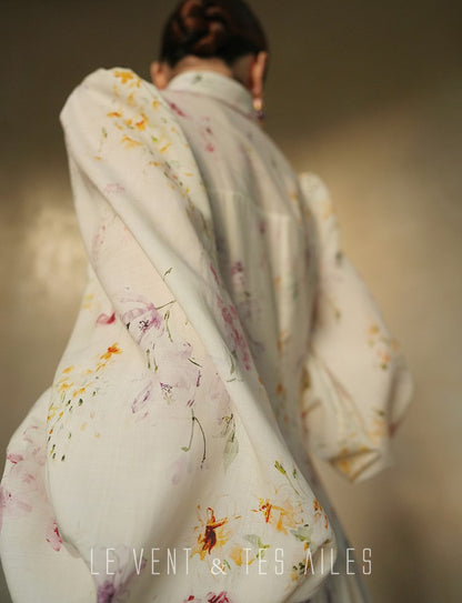 LE VENT&TES AILES Luxury summer vacation floral print Fancy Midi Dress-ZOE