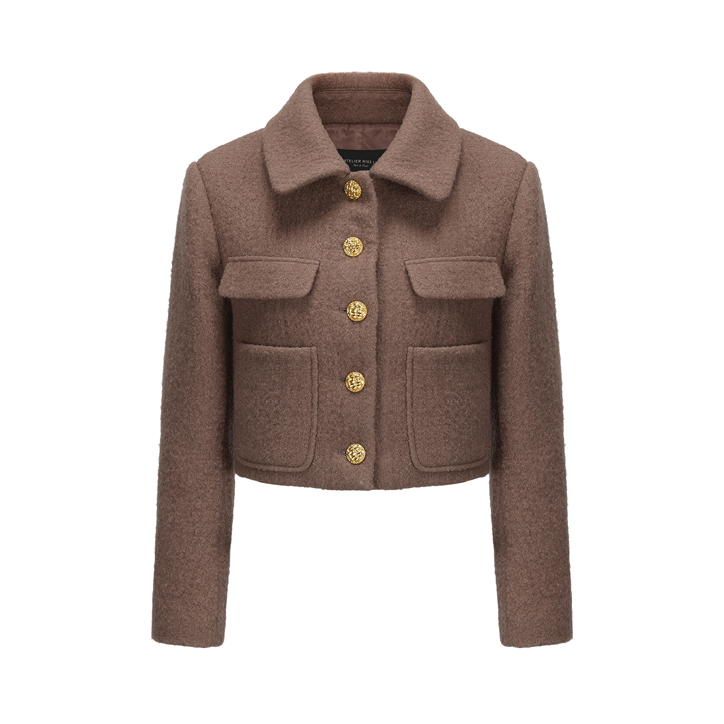 ATELIER MISS LU Flower Buckle Sheep Wool Shape Short Coat - LEAN.