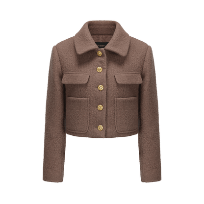 ATELIER MISS LU Flower Buckle Sheep Wool Shape Short Coat - LEAN.
