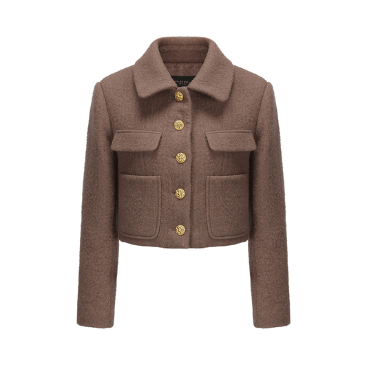ATELIER MISS LU Flower Buckle Sheep Wool Shape Short Coat - LEAN.