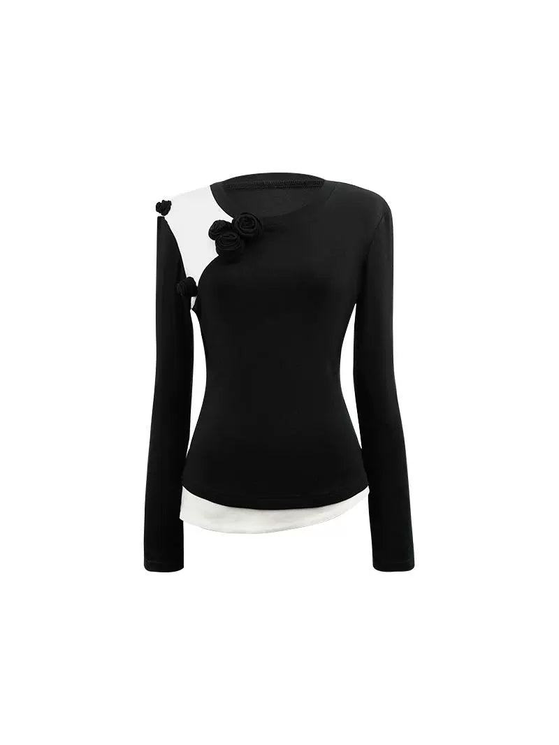 HECO three-dimensional handmade rose wool black knitwear women - throne.