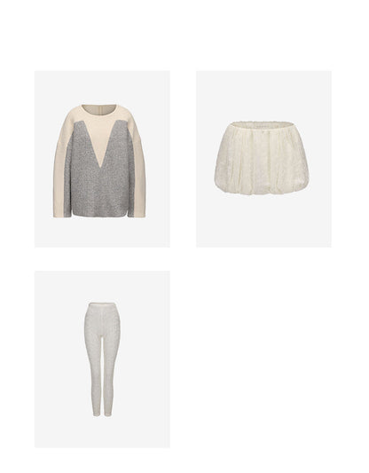 ATELIER MISS LU Love Geometric Fun Contrasting Sheep Wool Sweater - OBSESSED