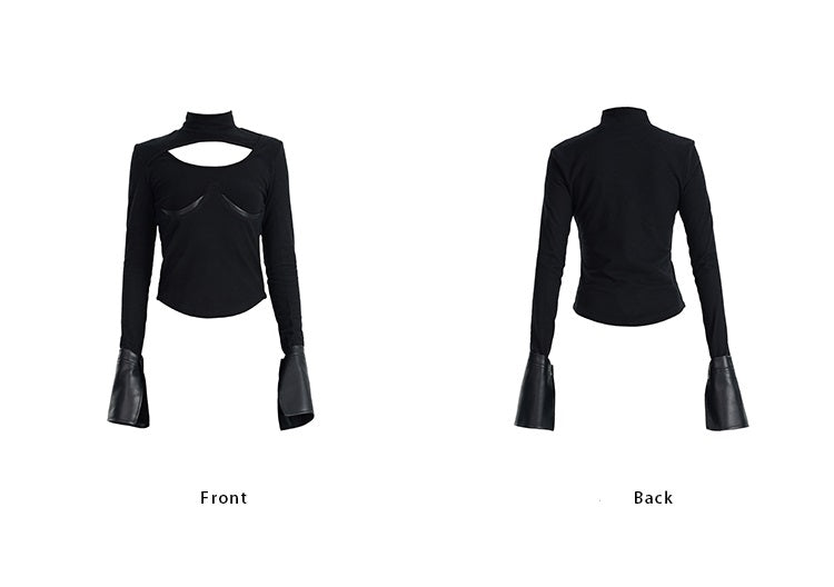 TINY IN black knit PU leather cuff top - SONO.
