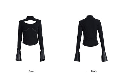 TINY IN black knit PU leather cuff top - SONO.