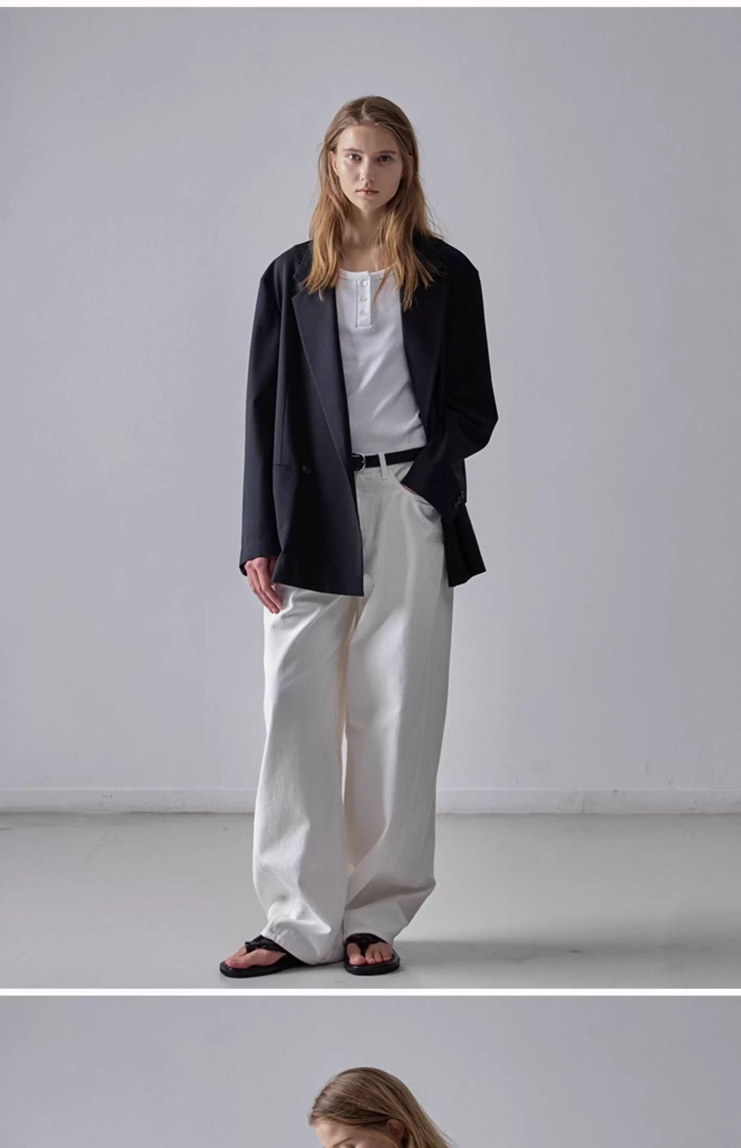 NOTHING WRITTEN facade pattern white jeans high waist commuter straight pants -LILY.