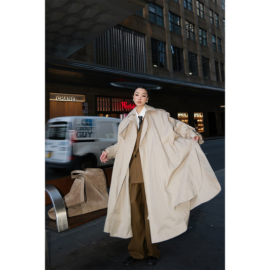 MEI SANGUAN khaki design loose trench long coat - ARAGON