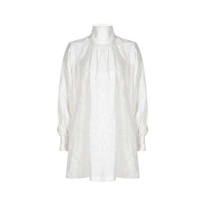 TUYUE White Linen Stand Collar Puff Sleeve Loose Silhouette Top - EVE.