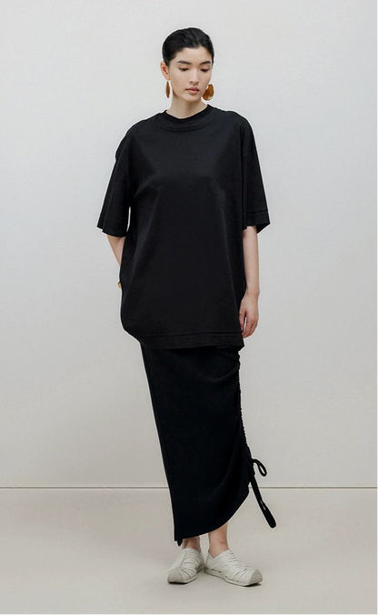 ZHUCHONGYUN Black Drawstring Straight Knit Skirt-ITSUKI.