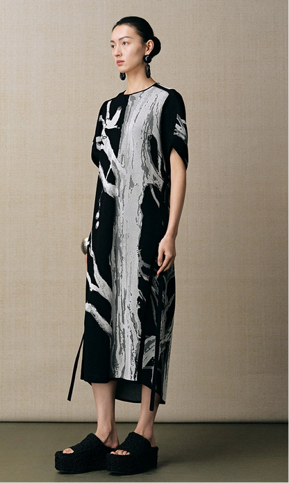 ZHUCHONGYUN new Chinese jacquard waist knit dress--URYUU.