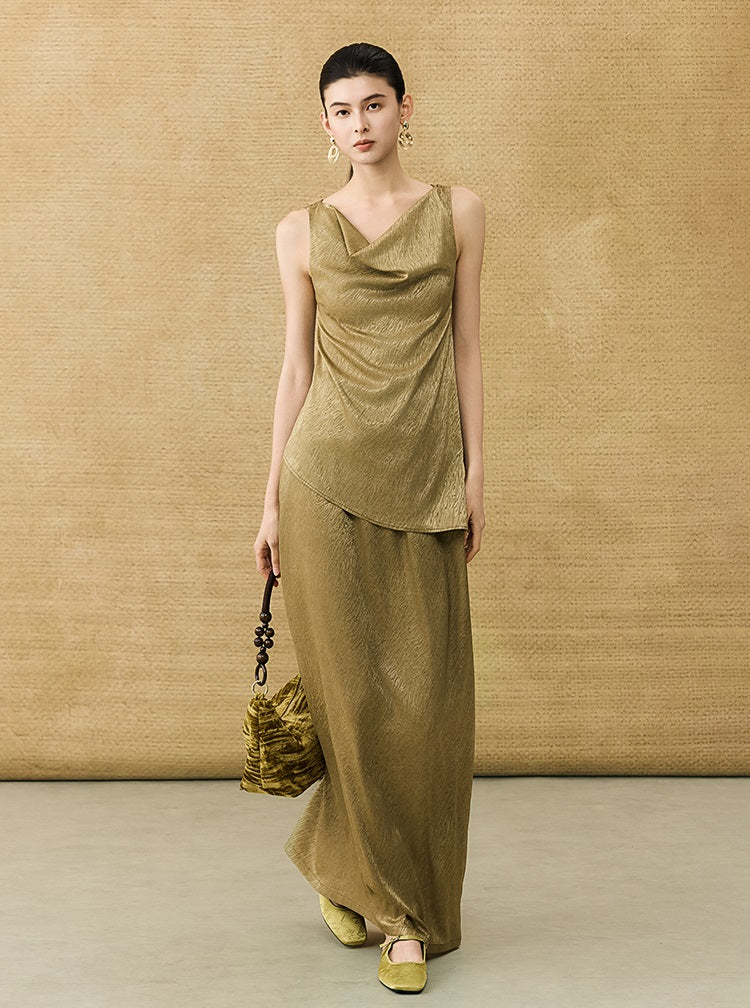 HECO Chinese Temperament Pearlescent High-Waisted High-End Texture Skirt - HELLS.