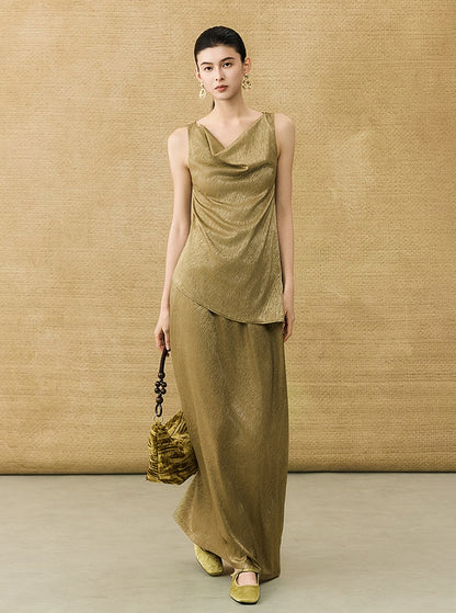 HECO Chinese Temperament Pearlescent High-Waisted High-End Texture Skirt - HELLS.