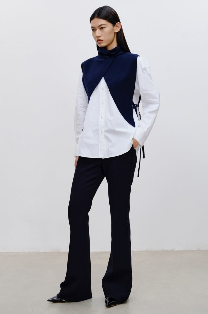 COMME MOI Lu Yan designer new women's casual fashionable wool knitted turtleneck shoulder - FADED.