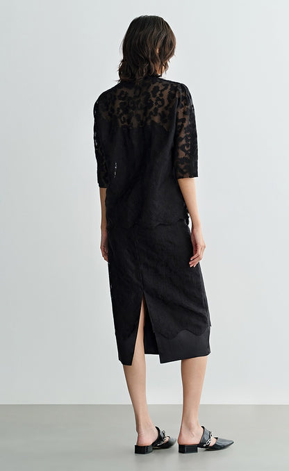 COMME MOI  summer women's silk embroidered half-sleeved top - EVE.