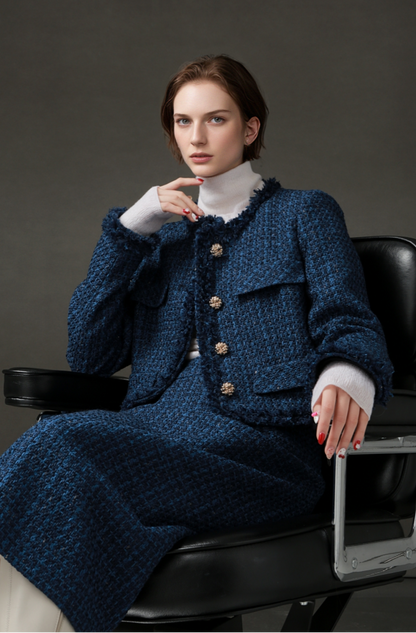 PIAOIN Light Luxury Elegant Wool Jacket & Midlength Skirt Set Two Pieces-YOTA