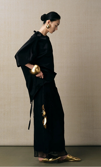 ZHUCHONGYUN black half sleeved crew neck top-CUB.