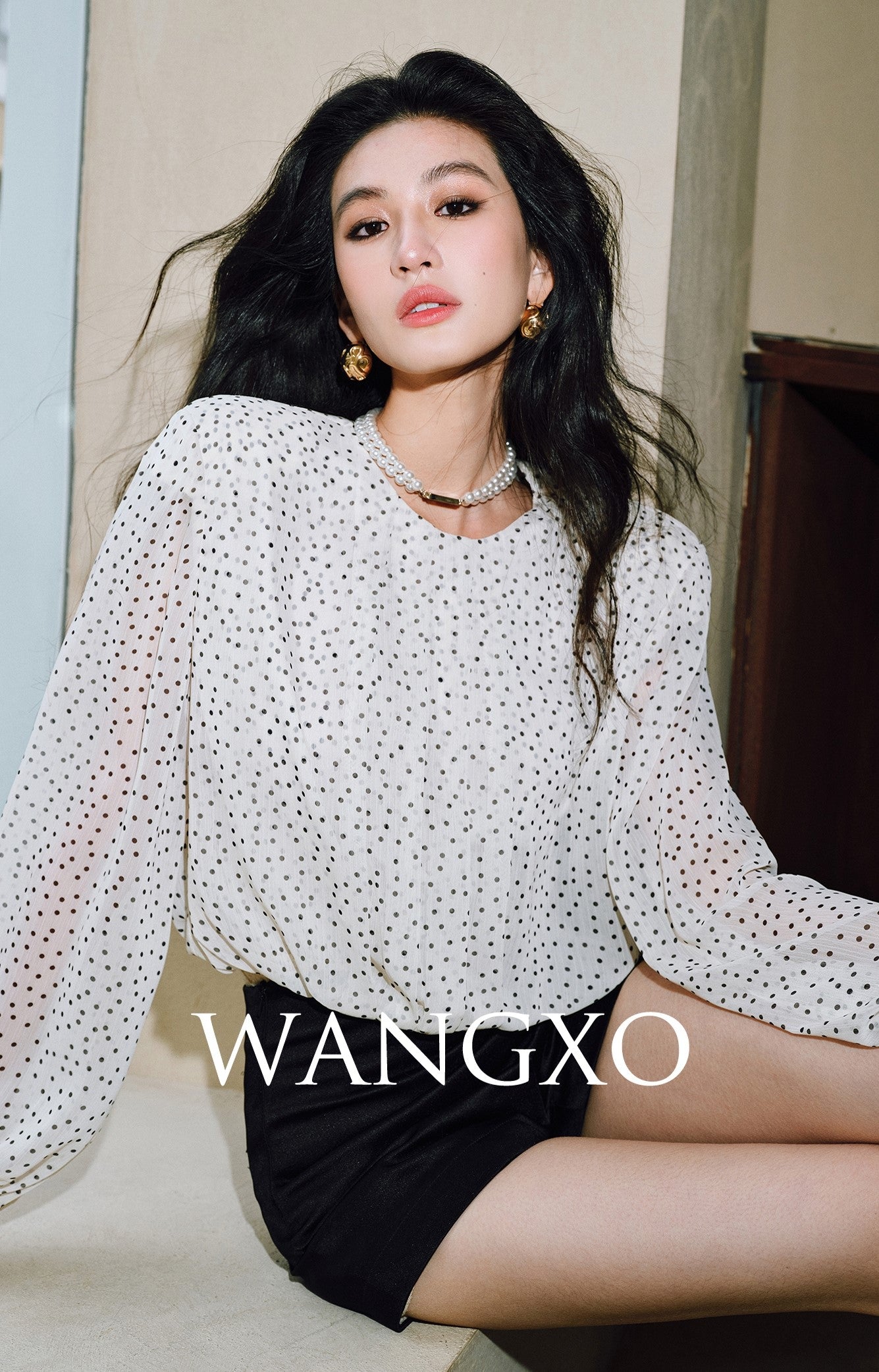 WANGXO Chiffon Blouse with Custom Velvet Polka Dot Print - MAEVE.
