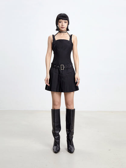 TINY IN women's summer pleated little black slip dress -PIPE