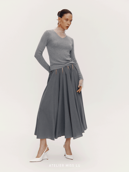 ATELIER MISS LU Fall/Winter pearl-embellished gauze patchwork knitted top - SADE.