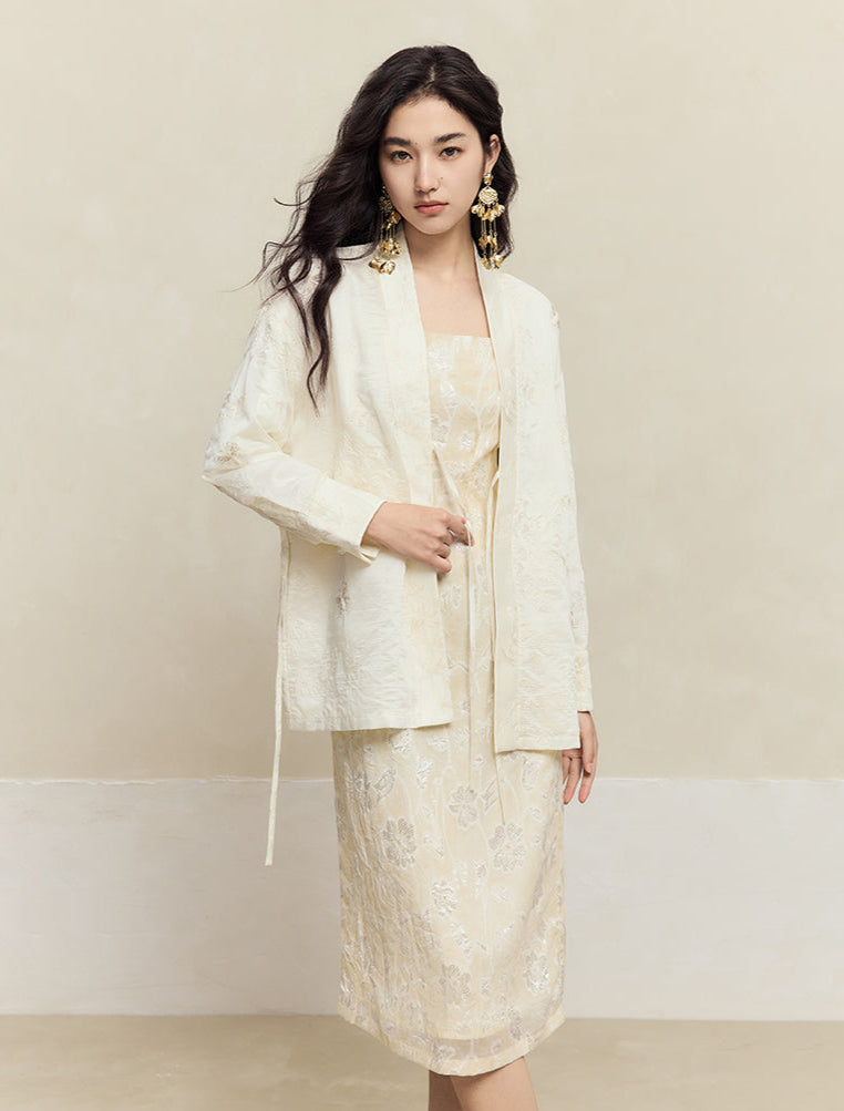 HECO Chiffon Bat Sleeve Dress Two-Piece Set for Women - clay.