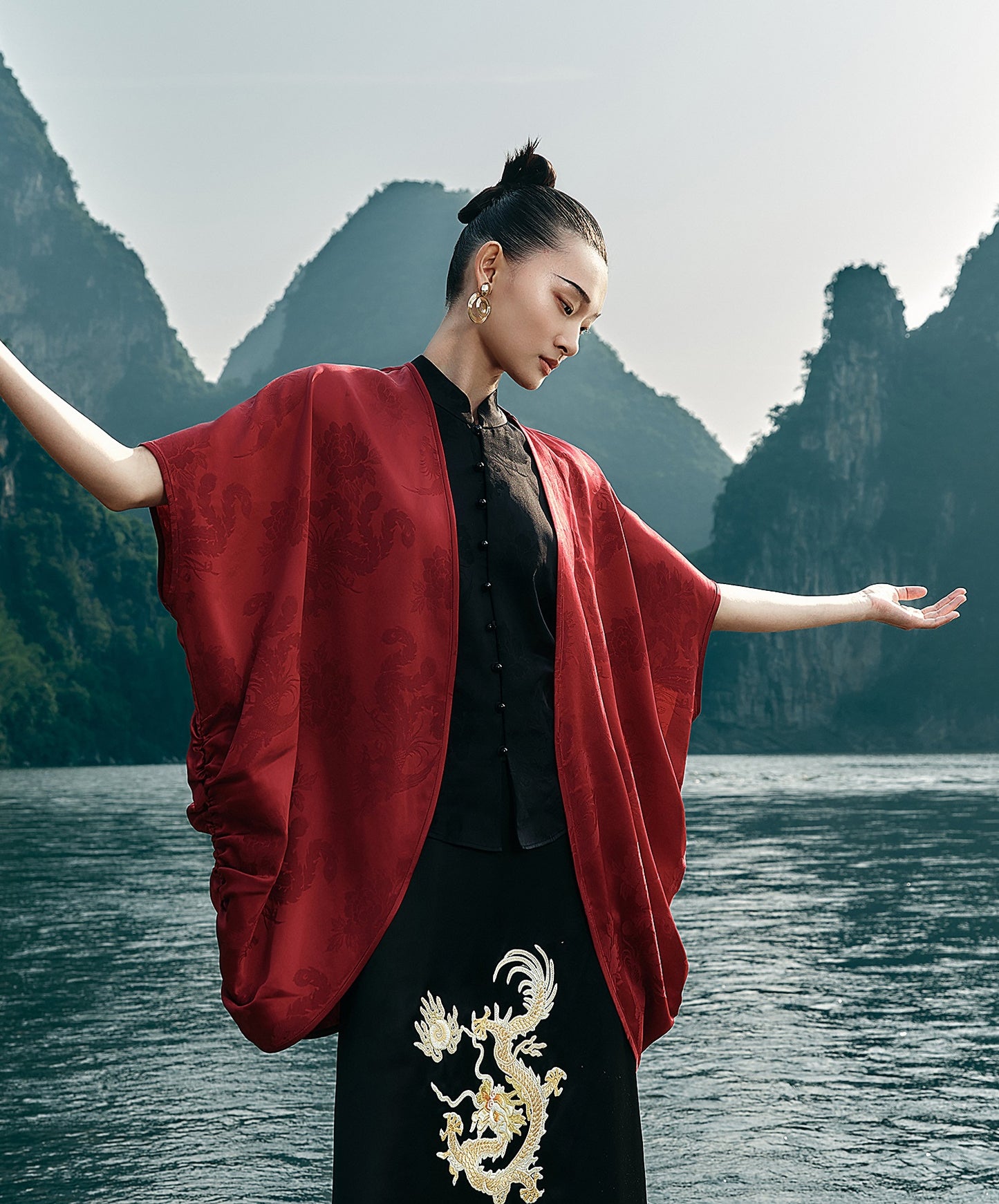 HECO Chinese style loose shirred shawl jacket summer travel sunscreen shirt - SQUAD.