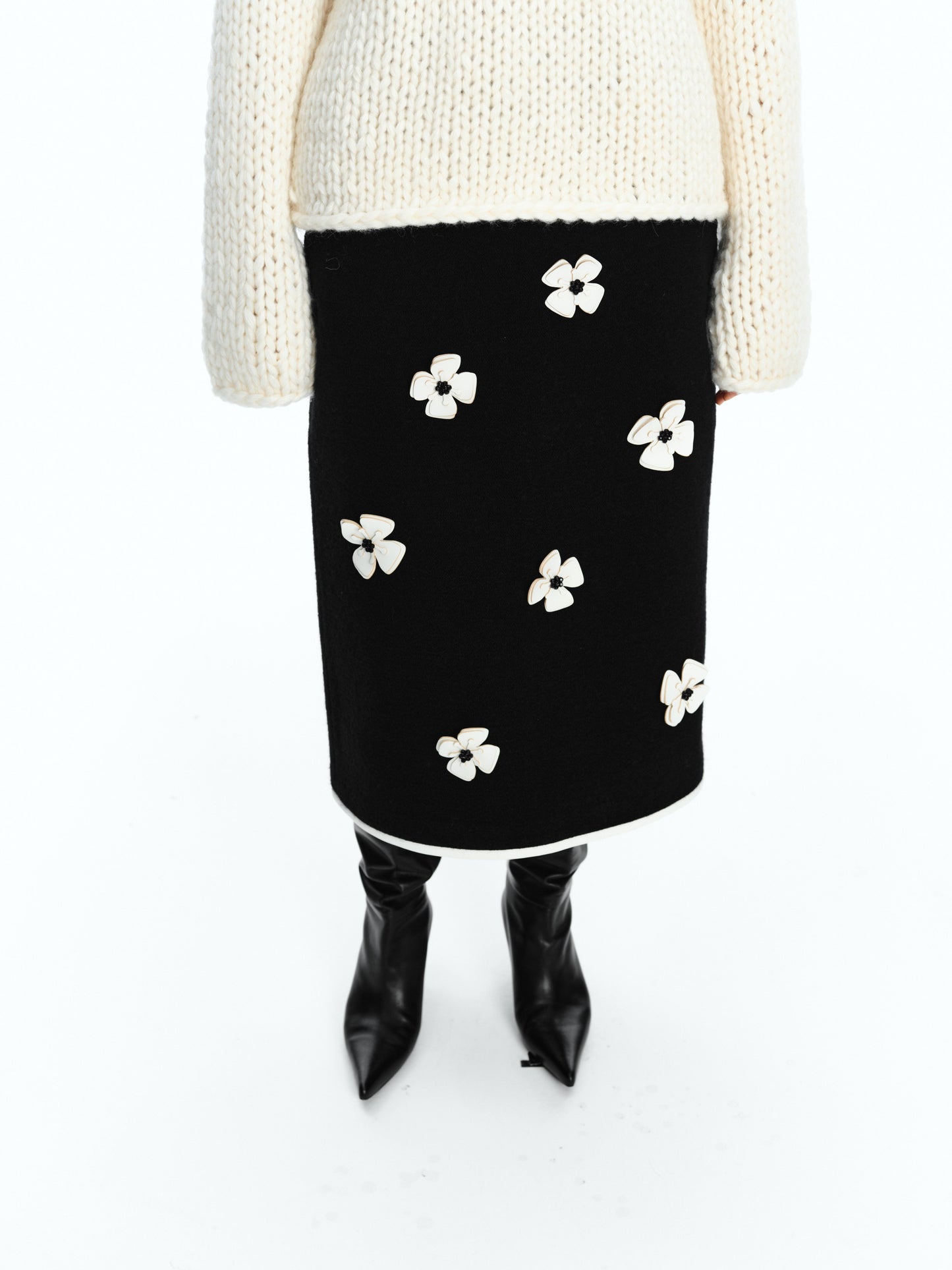 SERRER White High Waist Cotton Wool Blend Skirt - NADIA.