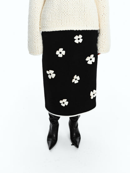 SERRER White High Waist Cotton Wool Blend Skirt - NADIA.