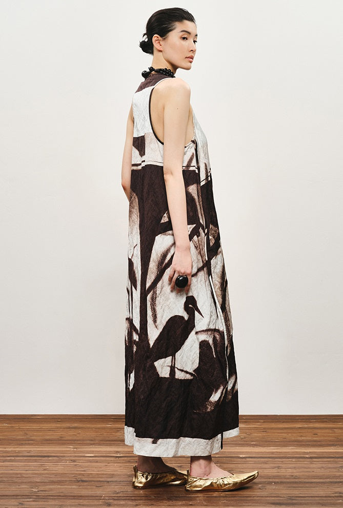 ZHUCHONGYUN flower manuscript sleeveless oriental cocoon dress-STORK.