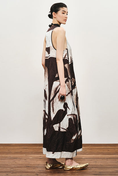 ZHUCHONGYUN flower manuscript sleeveless oriental cocoon dress-STORK.