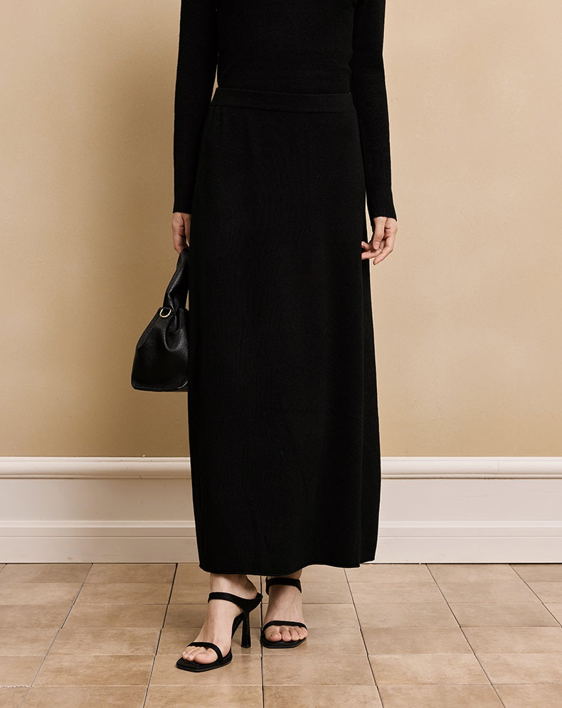 HECO soft waxy wool knitted high-elastic A-line red black creamy White SKIRT spring - THAT.