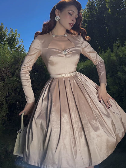 le palais vintage autumn and winter  flash diamond pearlescent long-sleeved slim tutu skirt-NINU