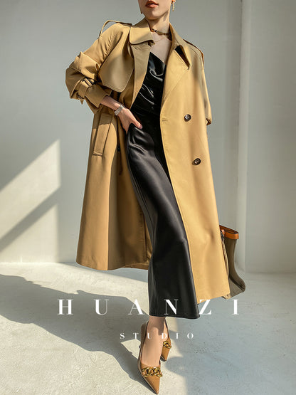 Huanzi classic vintage British double-breasted midi trench coat -Kivva