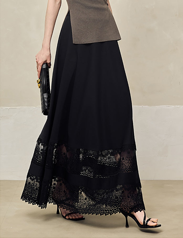 HECO Acetate Hollow Lace A-line Long Skirt women - FLOW.