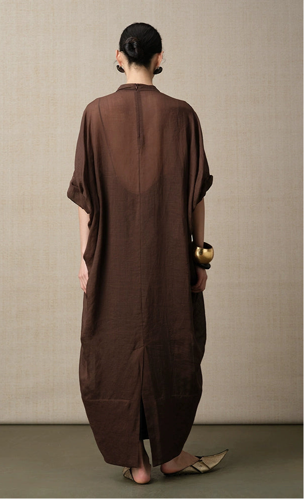 ZHUCHONGYUN summer sheer thin curled cuffs loose short-sleeved dress--SORA.