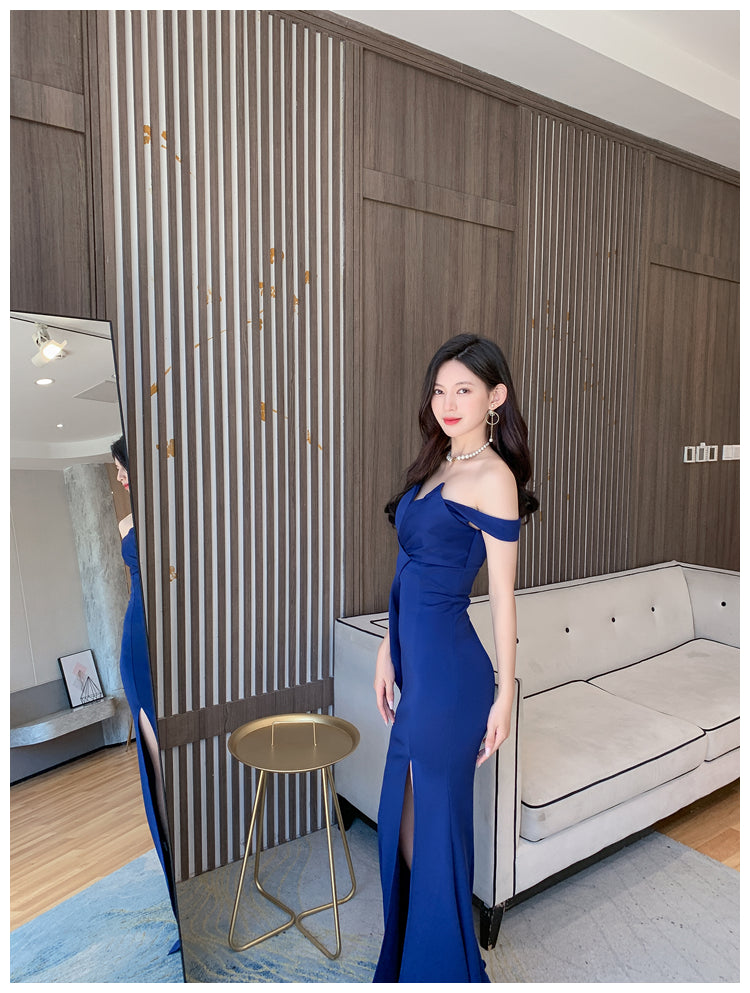 DOLLY Luxury Sleeveless Off Shoulder Tube Tob Long Irregular Slit Dinner Dress-KOKIE