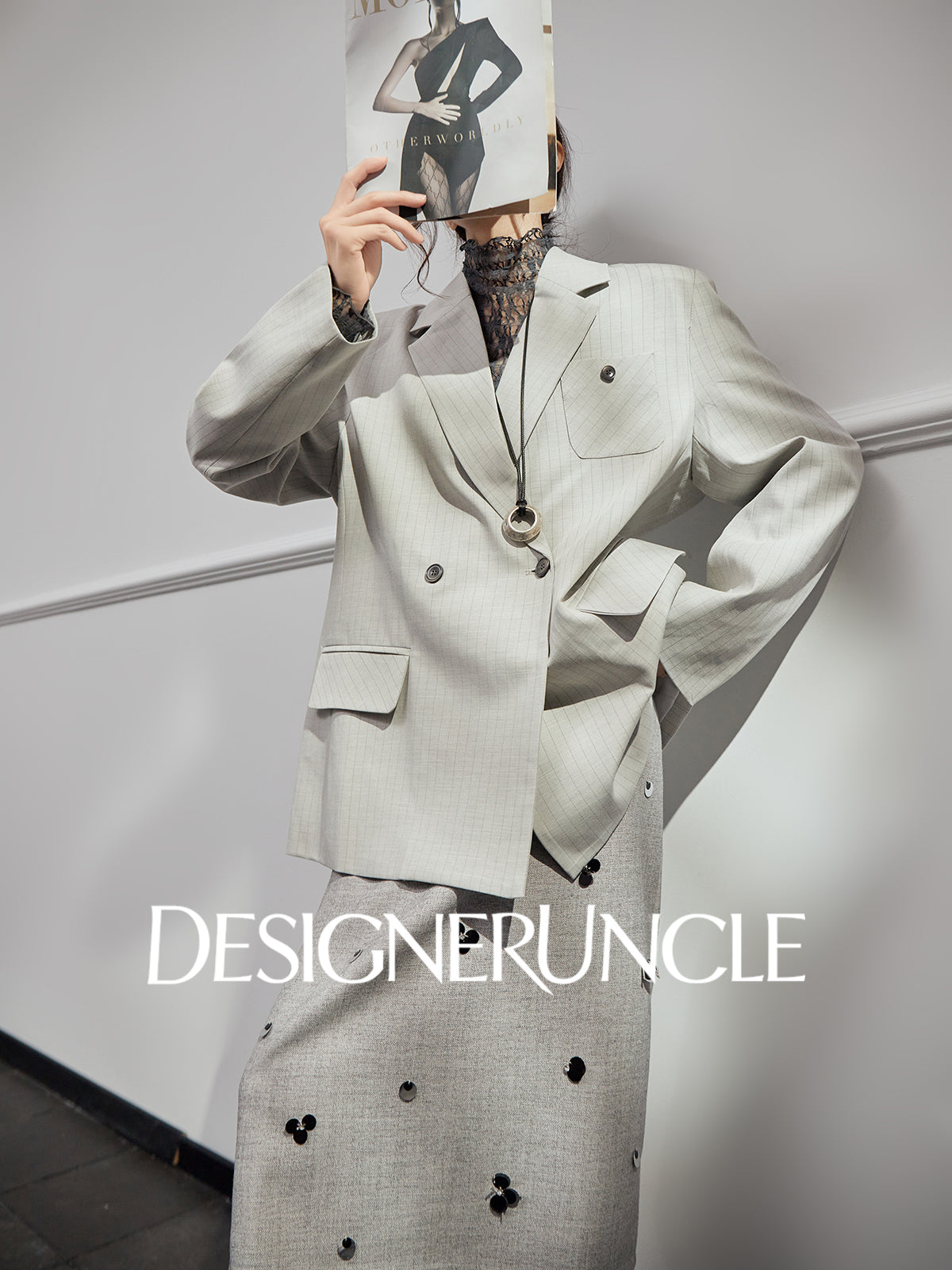 DGU|Gray striped high-end loose design fashionable slimming suit jacket - Louis.