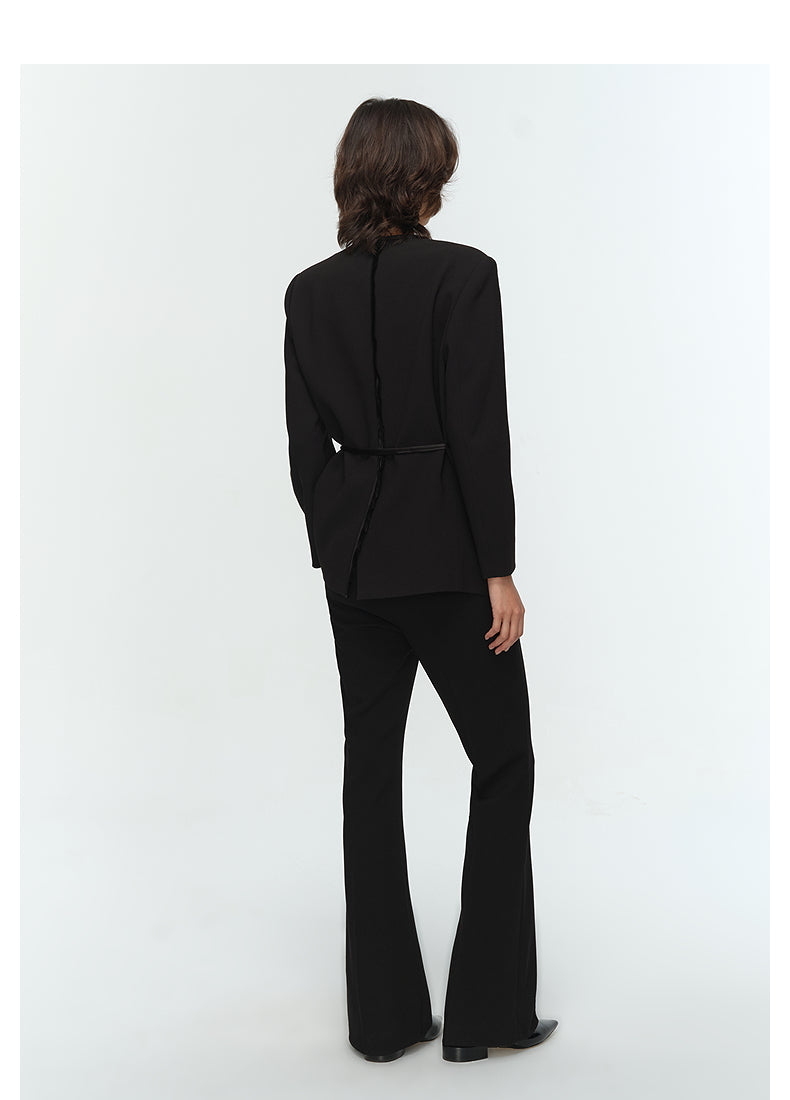 COMME MOI Lu Yan Designer New Women's Acetate V-Neck Waist Rope Slim Suit - BAKA.