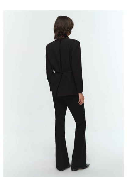 COMME MOI Lu Yan Designer New Women's Acetate V-Neck Waist Rope Slim Suit - BAKA.