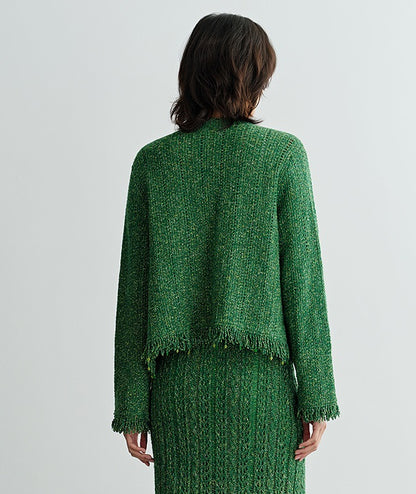 COMME MOI Lv Yan designer spring hollow small fragrance knitted cardigan jacket - IRIS.