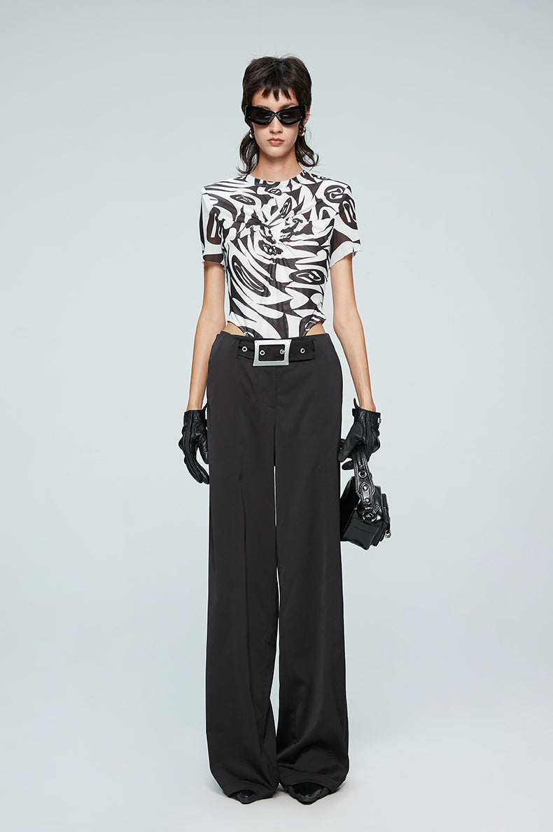 ANNAKIKI Niche Designer Japanese Button Interspersed Belt Wide-leg Pants-NEFA