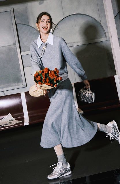 CHICHY Lazy Casual Gray Two-Piece Sporty Style Skirt-KILLUA