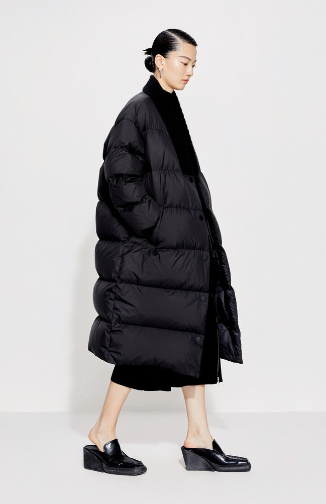 ZHUCHONGYUN black ink ribbed collar long puffer jacket-SUKEHIRO.