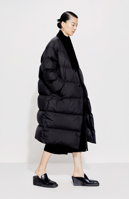 ZHUCHONGYUN black ink ribbed collar long puffer jacket-SUKEHIRO.