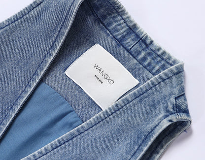 WANGXO | Soft Cotton Denim Halterneck Top -CALISTA.