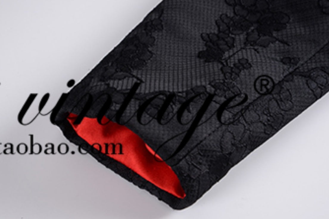 Le Palais Vintage  Lace Dark Pattern Waist Black Slim Skirt Coat-CHASE