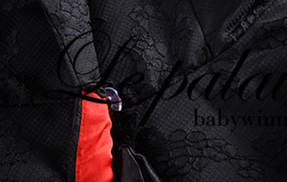 Le Palais Vintage  Lace Dark Pattern Waist Black Slim Skirt Coat-CHASE