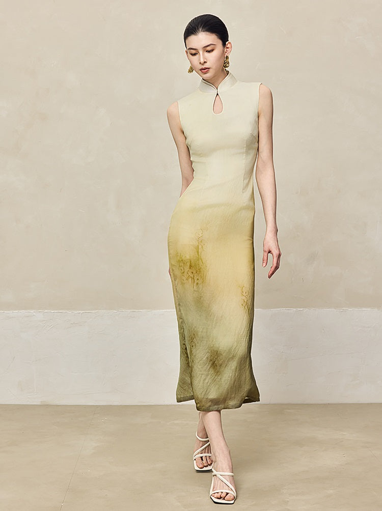 HECO Silk Smudge Chiffon Cheongsam midi sleeveless Dress Women - SIGHT.