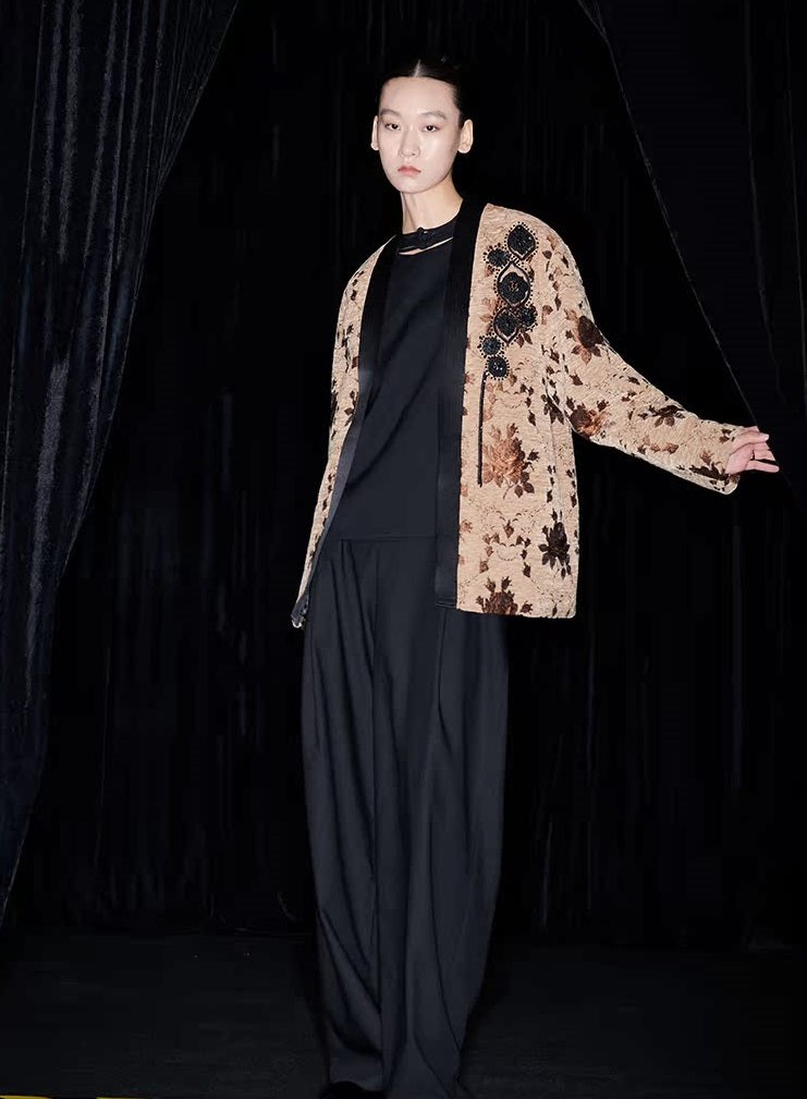 M essential Mackay designer Drop coffee jacquard crochet embroidered  jacket - stans apere