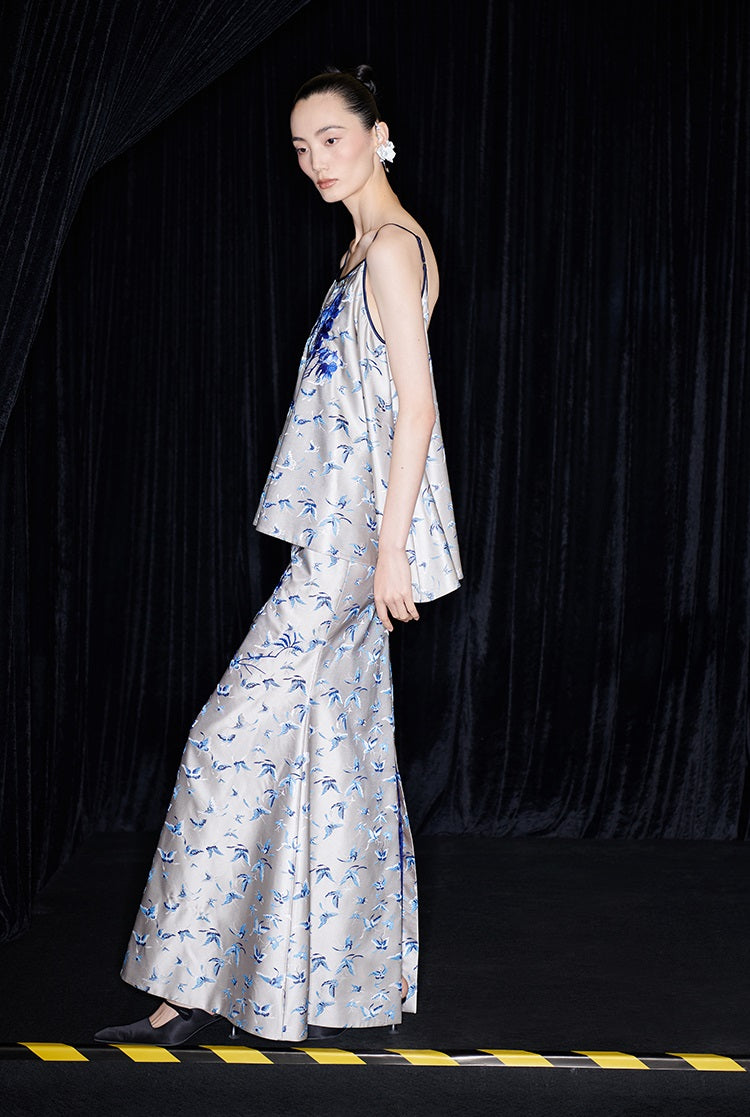 M essential Mackay designer butterfly jacquard blue vine butterfly dress skirt - MASTER.