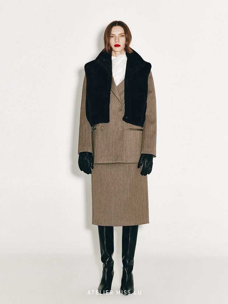 AtelierMissLu Fall/Winter Sheep wool high-waisted straight skirt - ANGEL.